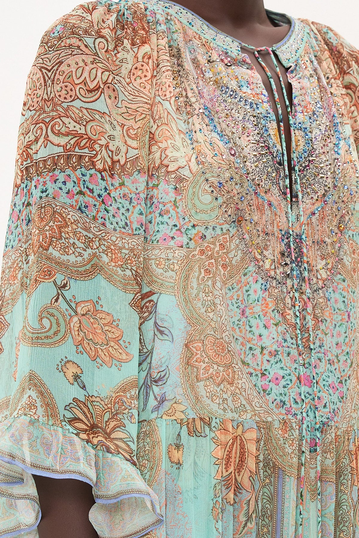 WIDE SLEEVE GATHERED DRESS MAKE LOVE NOT WAR