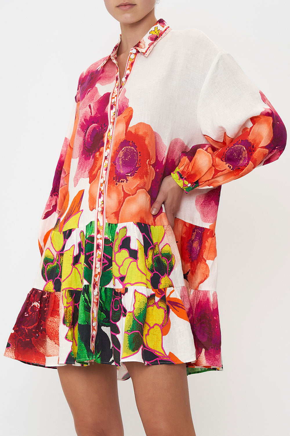 TIERED SHIRT DRESS PRETTY AS A POPPY