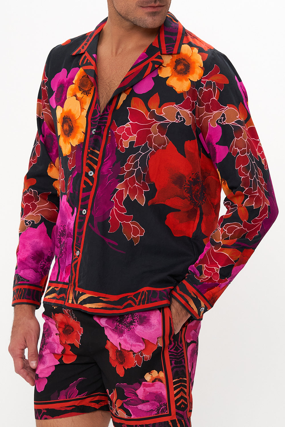 LONG SLEEVE CAMP COLLARED SHIRT MIDNIGHT POPPY