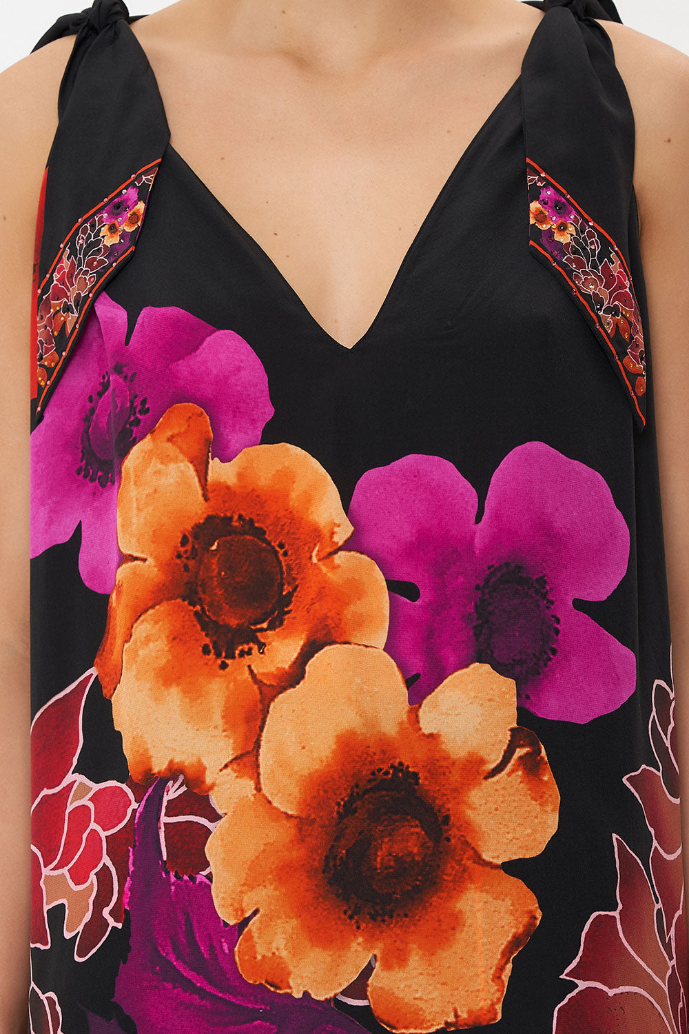 SCARF TIE TOP MIDNIGHT POPPY