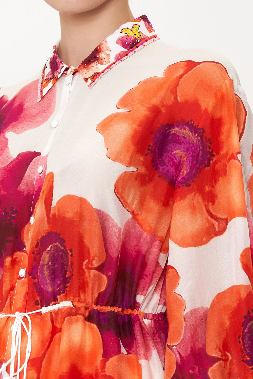 TIERED LONG SHIRT DRESS PRETTY AS A POPPY