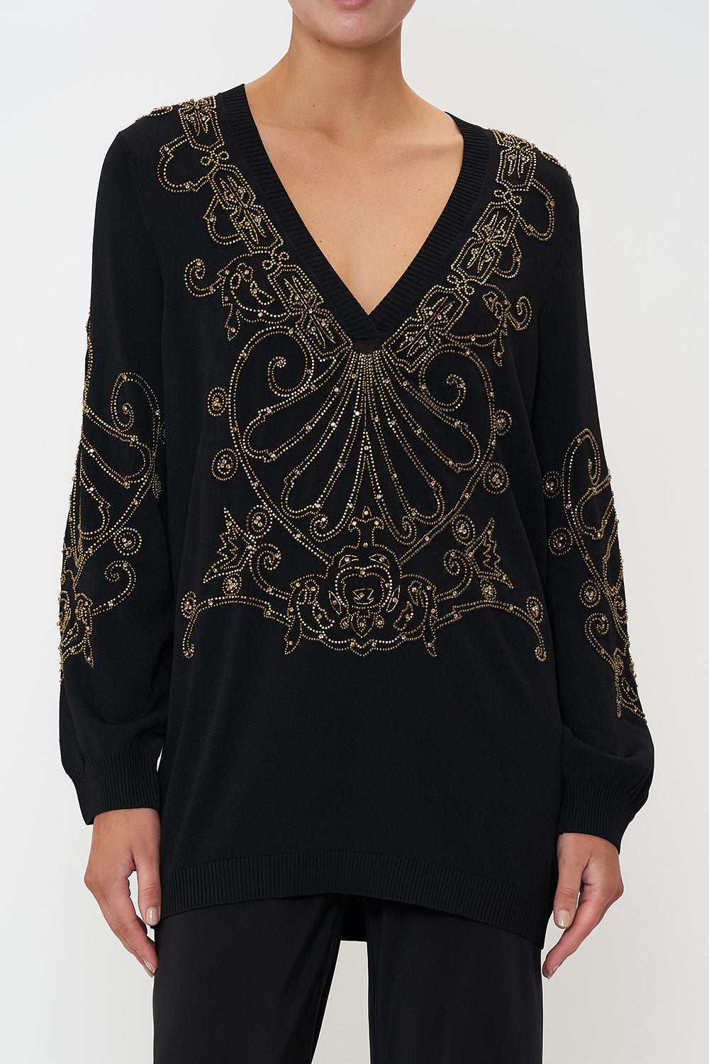 EMBELLISHED V NECK KNIT SHADOWS OF ARMADA