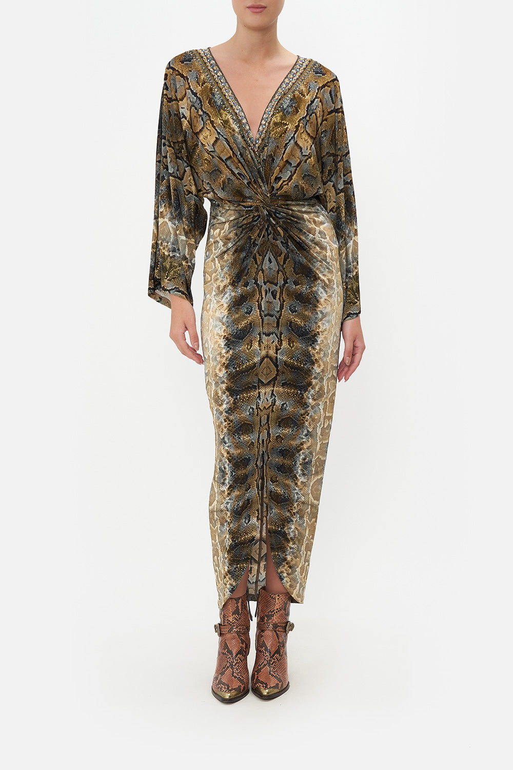 LONG SPLIT FRONT TWIST DRESS CALL OF THE FALCON