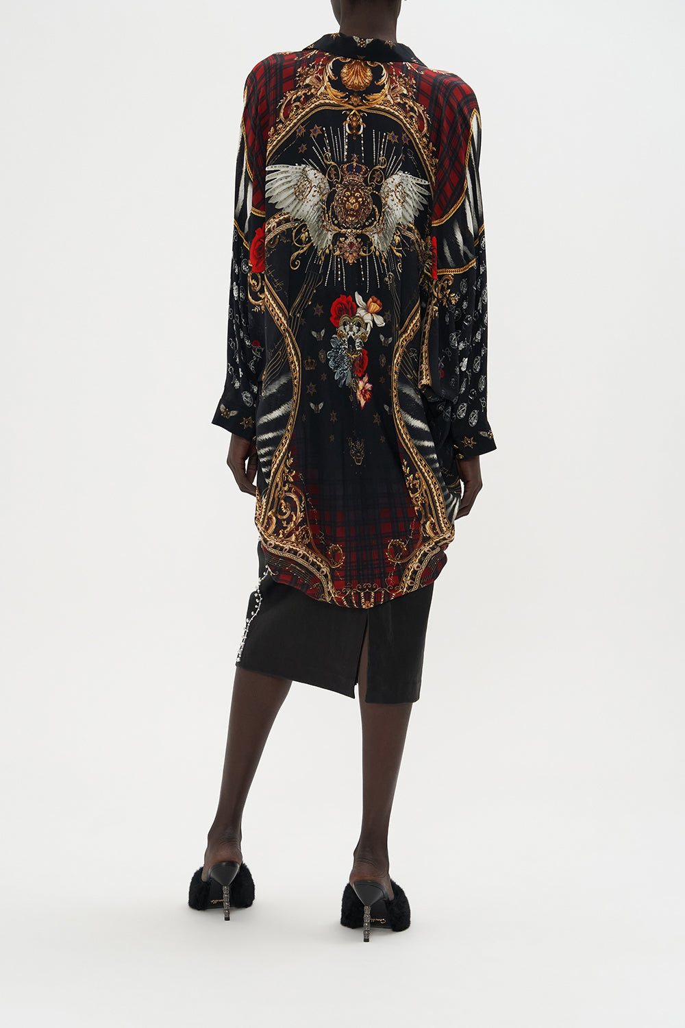 BUTTON UP TOP WITH DRAPED BACK DO I ENTERTAIN YOU