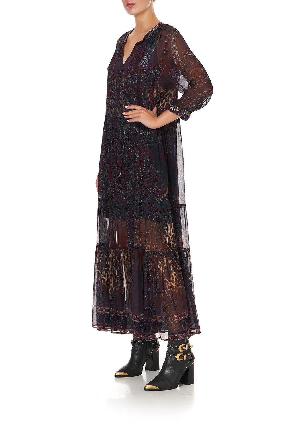 LONG GATHERED PANEL DRESS THE SMOKING LOUNGE