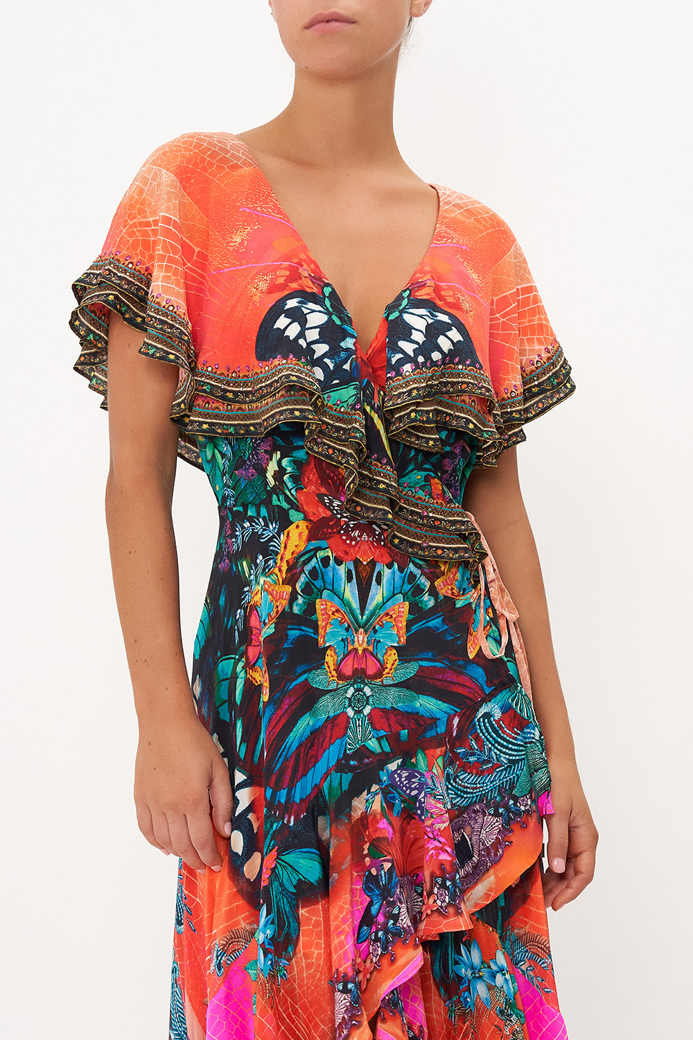 FRILL SLEEVE LONG DRESS IN A FLUTTER