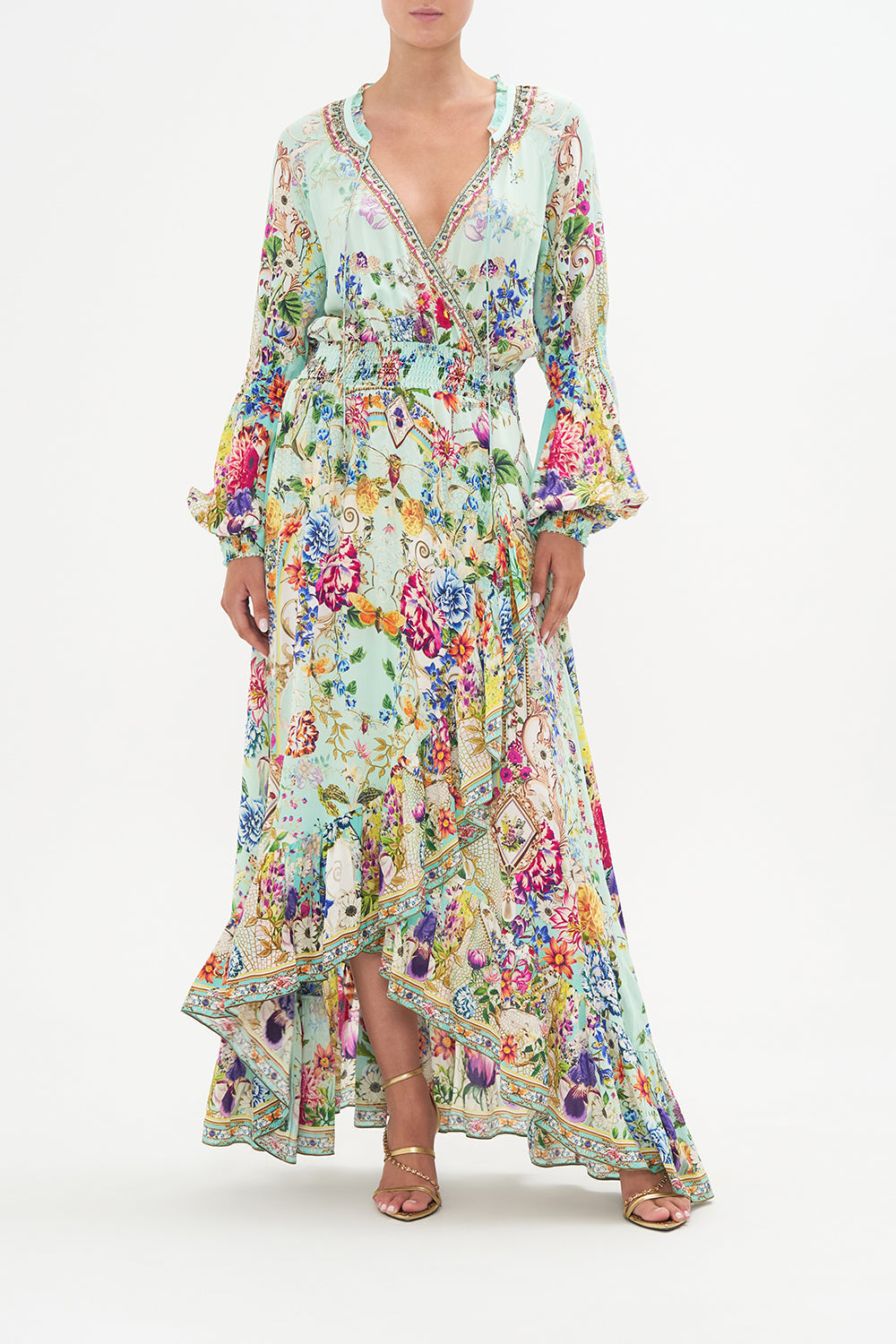 BLOUSON SLEEVE WRAP DRESS HONEY HONEY