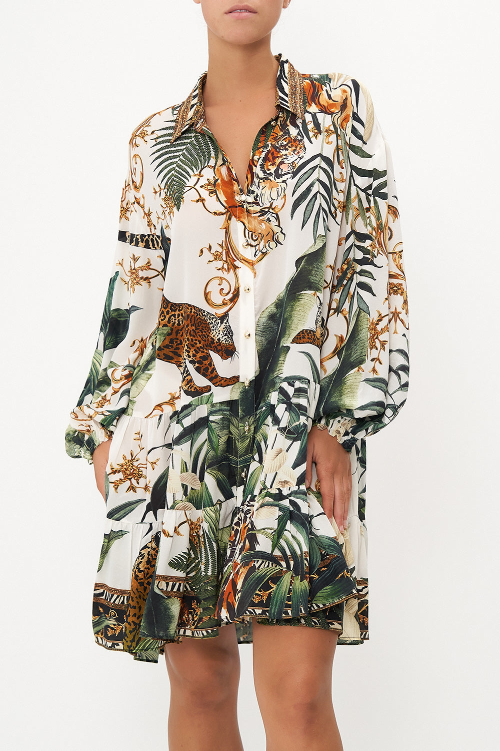 TIERED SHIRT DRESS TIGER TRAP