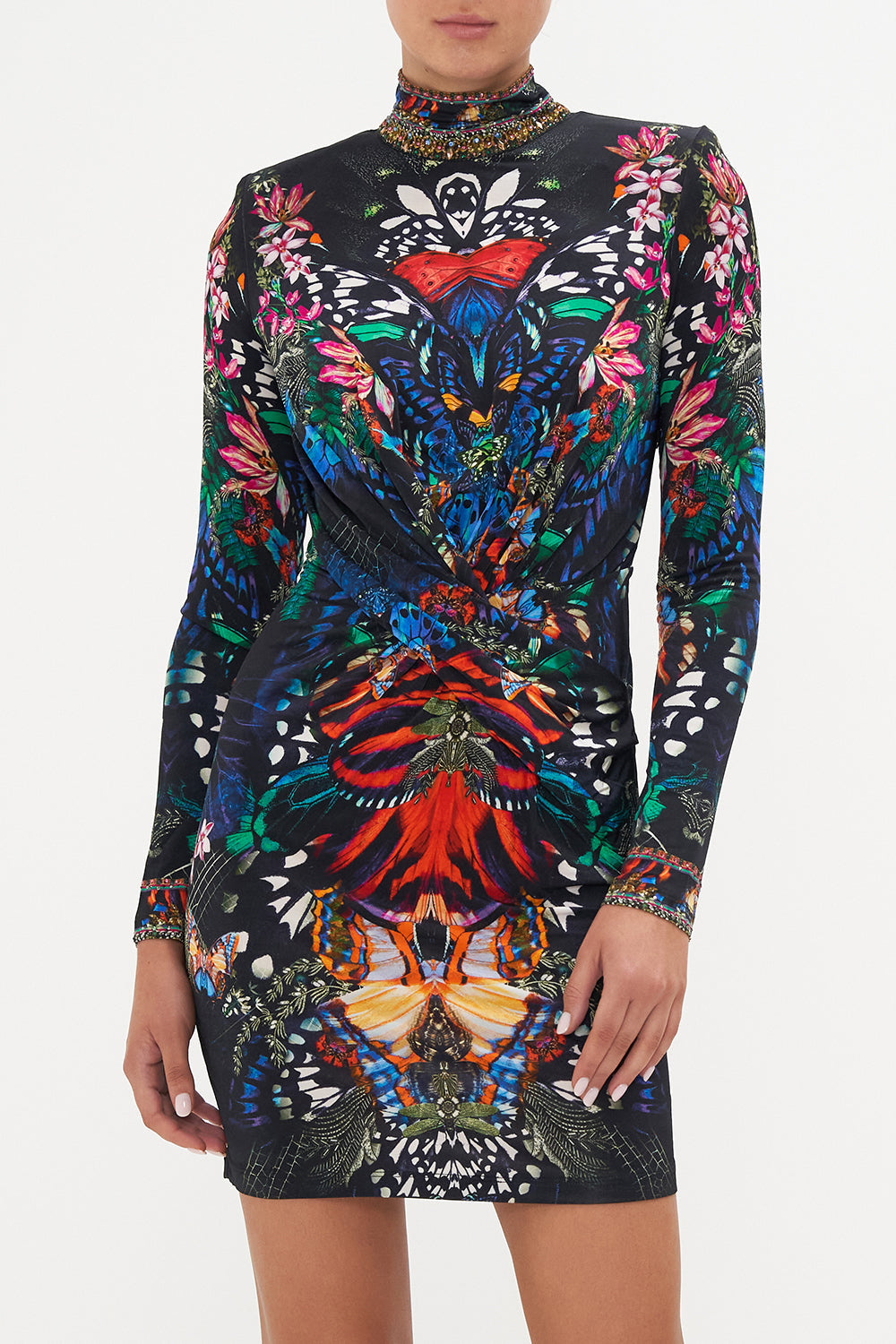 CROSS FRONT MINI DRESS FLUTTER BY