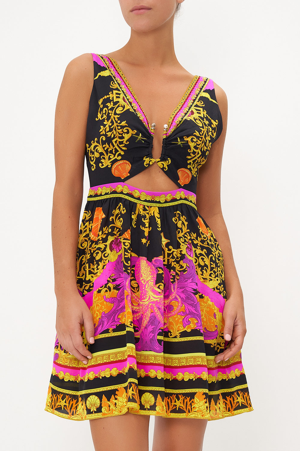 SHORT V NECK CUTOUT DRESS OCTOPIA