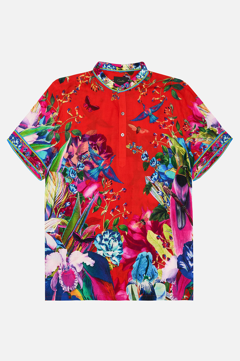 SHORT SLEEVE MANDARIN SHIRT BIRDS OF A FEATHER