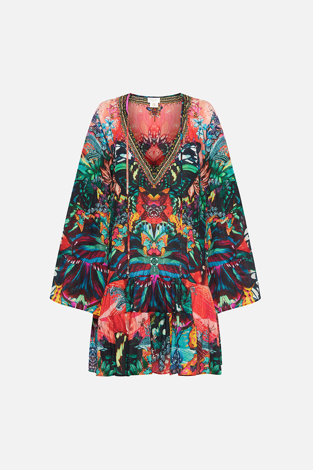 A-LINE GATHERED PANEL DRESS IN A FLUTTER