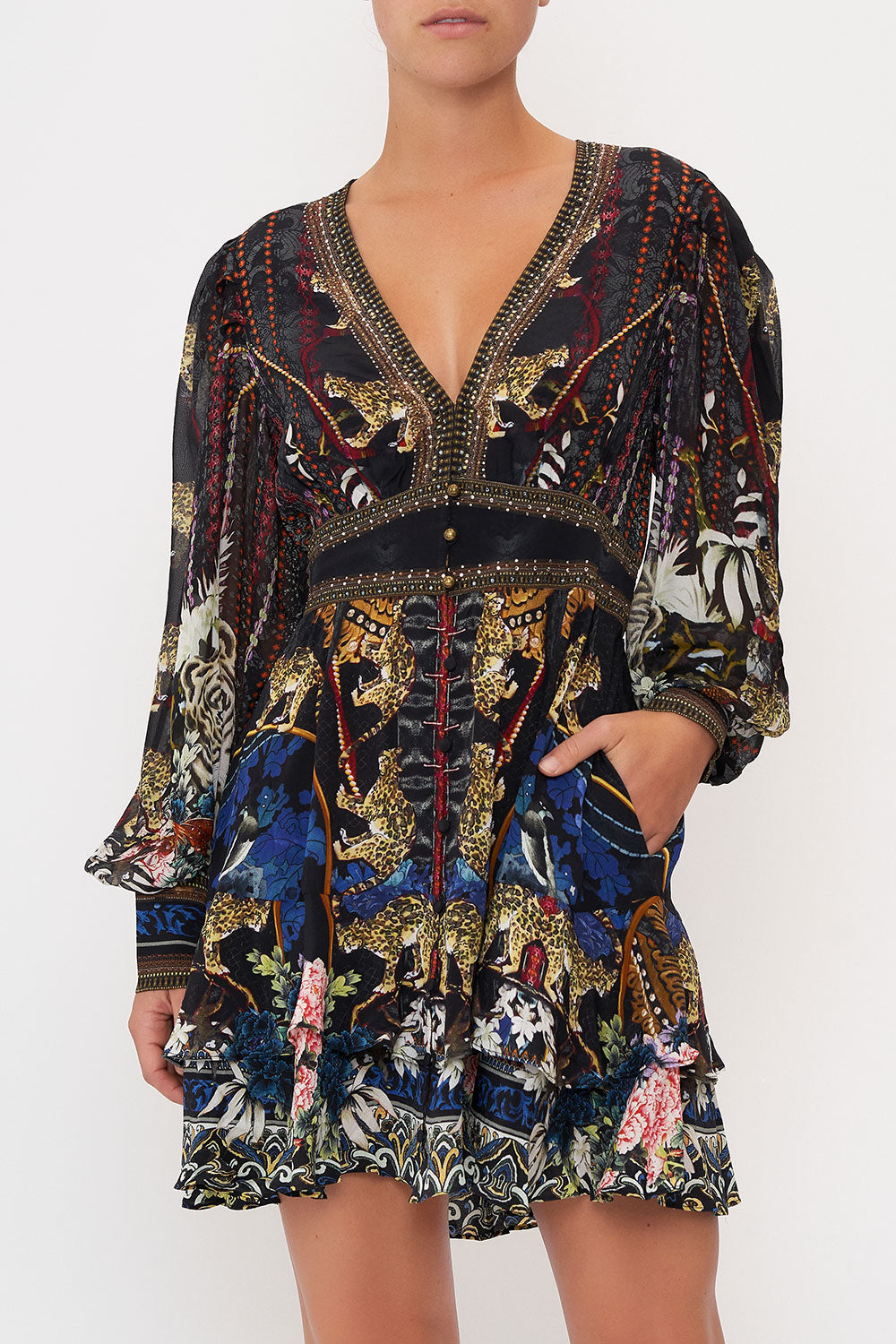 BUTTON FRONT FRILL DRESS HOLLYWOOD HEIST