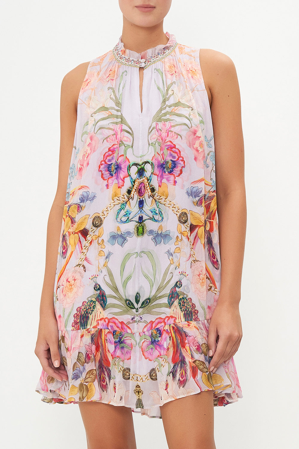 HIGH NECK RUFFLE DRESS NATURES KALEIDOSCOPE