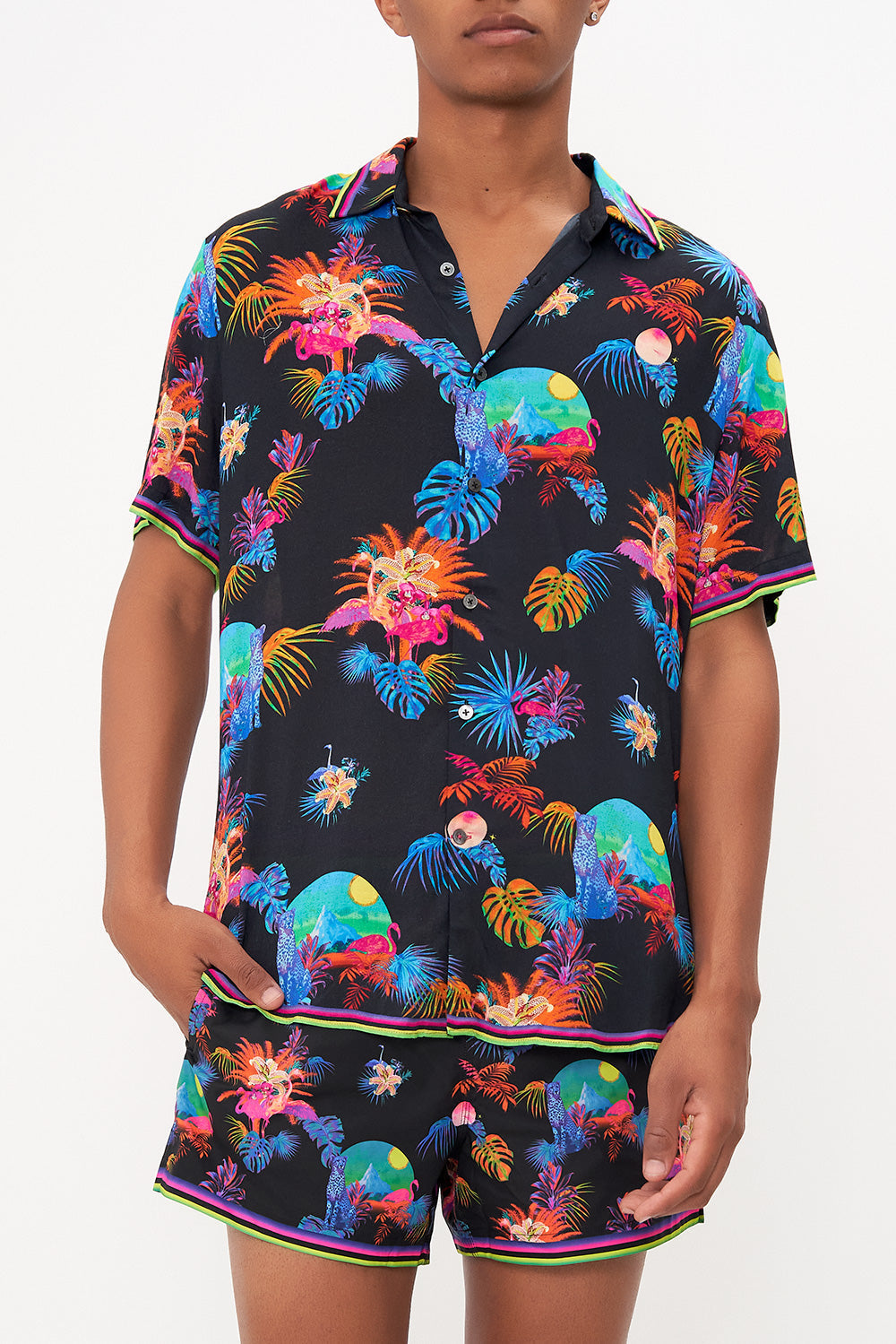 SHORT SLEEVE BUTTON THROUGH SHIRT NAUGHTY NEON