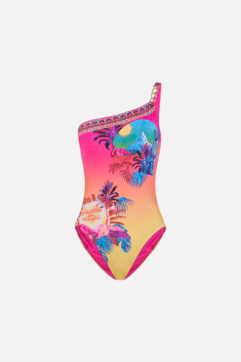 ONE SHOULDER ONE PIECE WITH CHAIN FLIGHT OF THE FLAMINGO