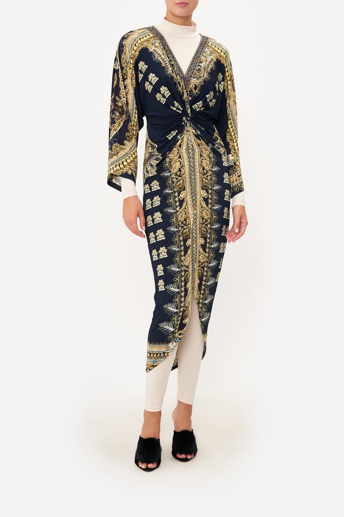 LONG SPLIT FRONT TWIST DRESS ITS ALL OVER TORERO