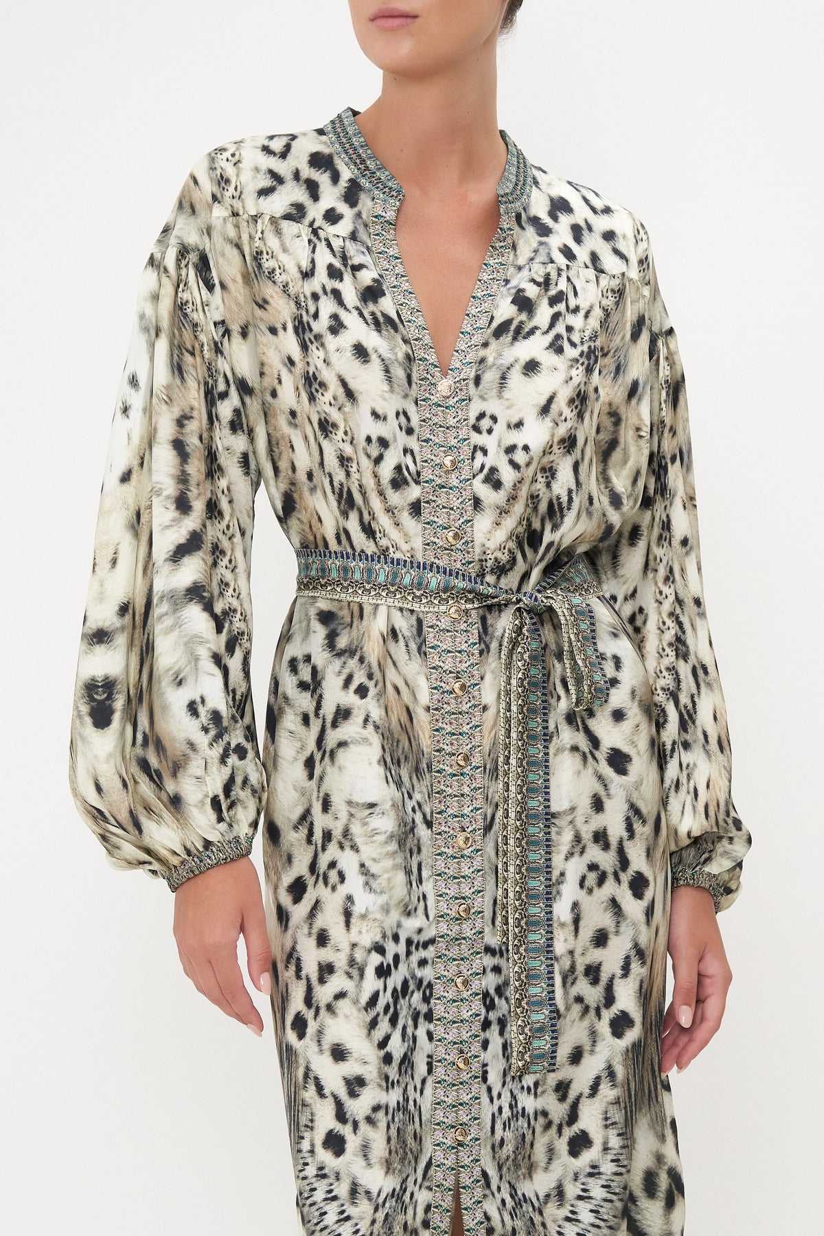 BLOUSON SLEEVE MIDI DRESS SNOW WHISPERS