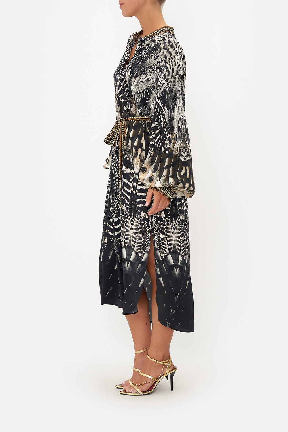 BLOUSON SLEEVE PLACKET DRESS NIGHT OWL