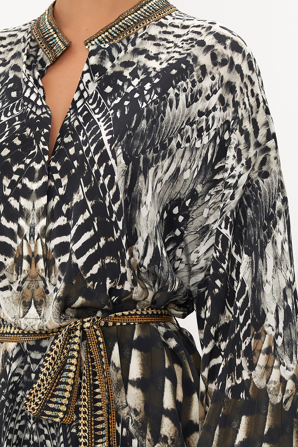 BLOUSON SLEEVE PLACKET DRESS NIGHT OWL