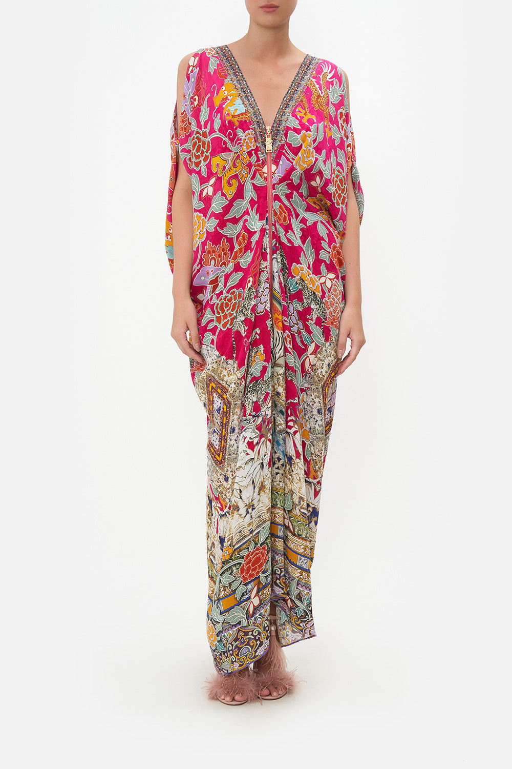 LONG DRAPE DRESS WITH ZIP FRONT TASTE OF TWILIGHT