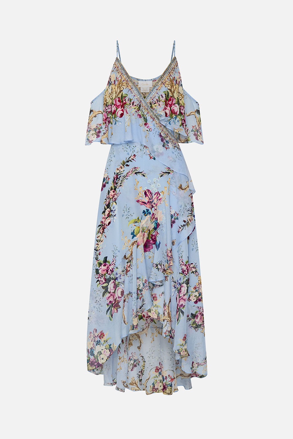 RUFFLE OVERLAYER WRAP DRESS FLORAFUL