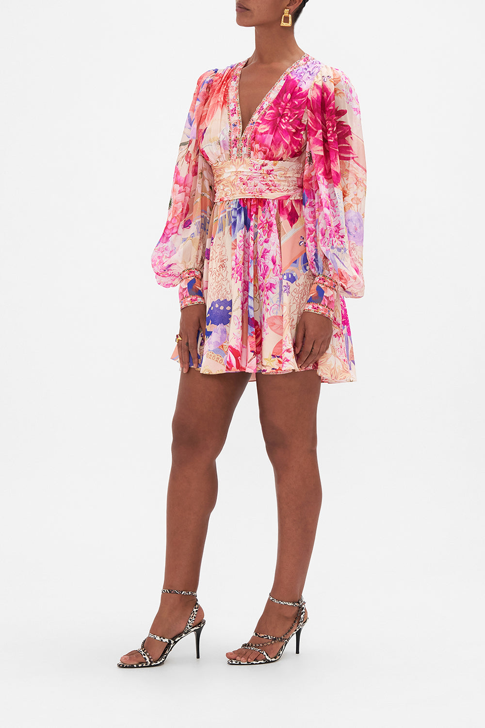 SHORT DRESS WITH BLOUSON SLEEVE ROSE BED RENDEZVOUS