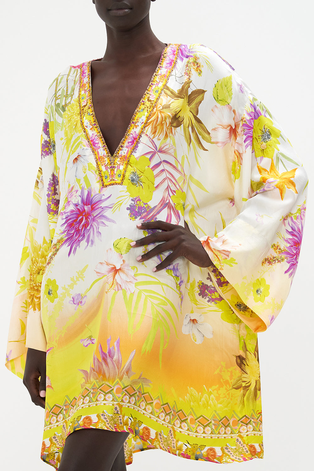 SHORT DEEP V KAFTAN WITH SLEEVE TABS HOW DOES YOUR GARDEN GROW