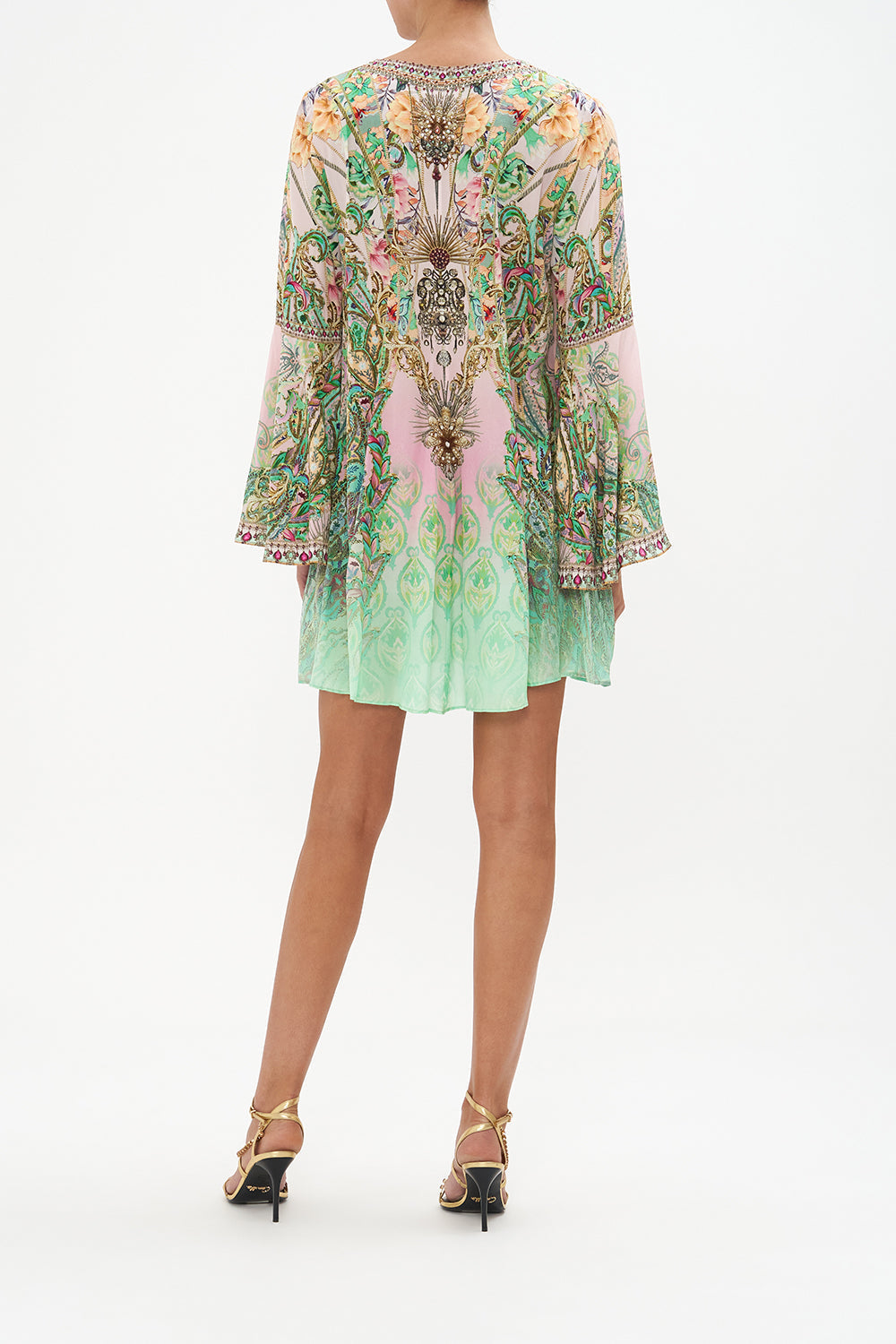 V-NECK FLARED SLEEVE MINI DRESS LOST CITY