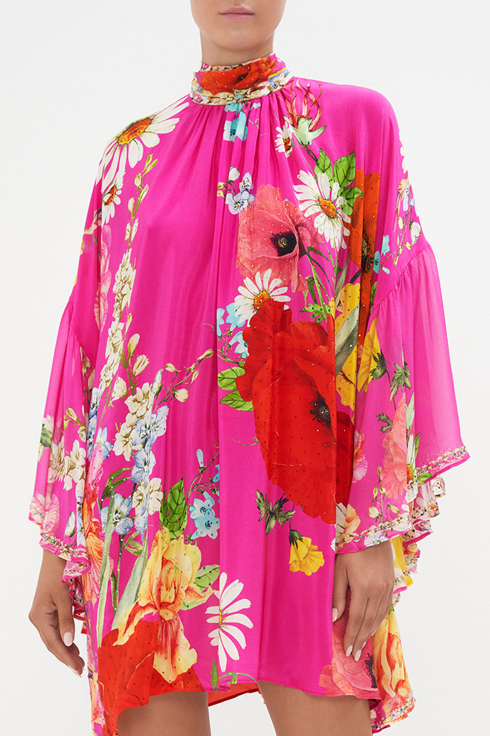 HIGH NECK RUFFLE SWING DRESS RAINBOW BODY