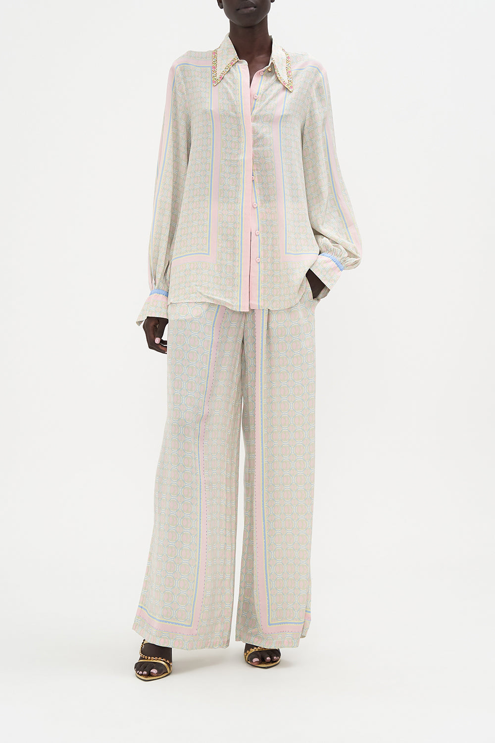 Curved Collar Blouse Sunlight Symphony print by CAMILLA