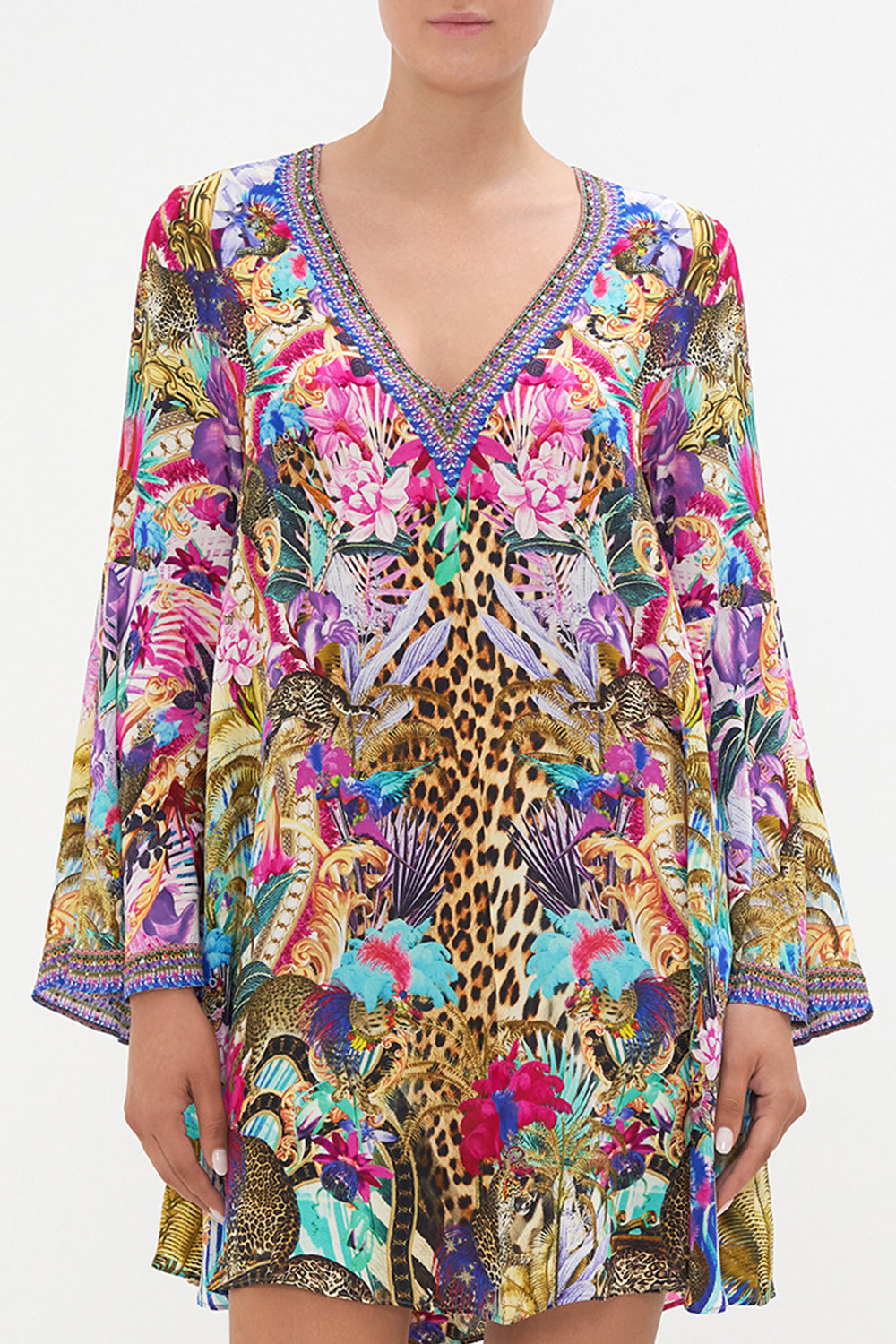 V NECK FLARED SLEEVE MINI DRESS MERRY GO ROUND