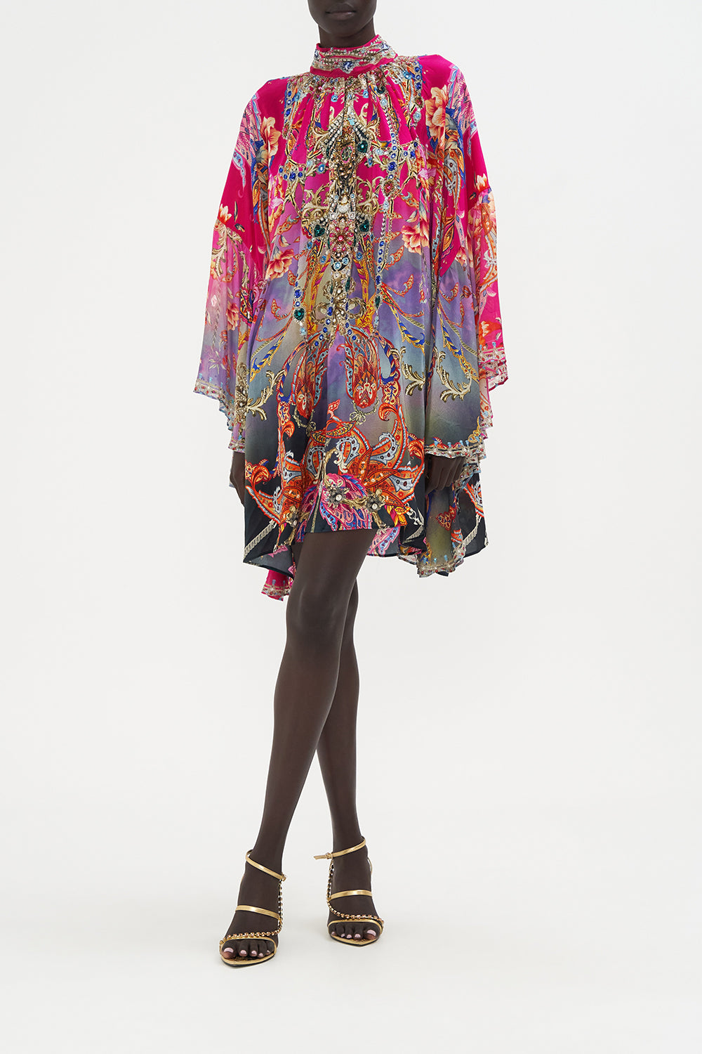 High Neck Ruffle Swing Dress What Lies Beneath print by CAMILLA