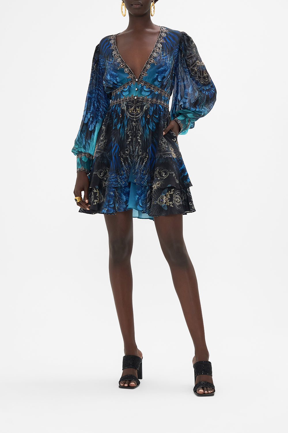 Button Front Frill Dress Ground Control print by CAMILLA