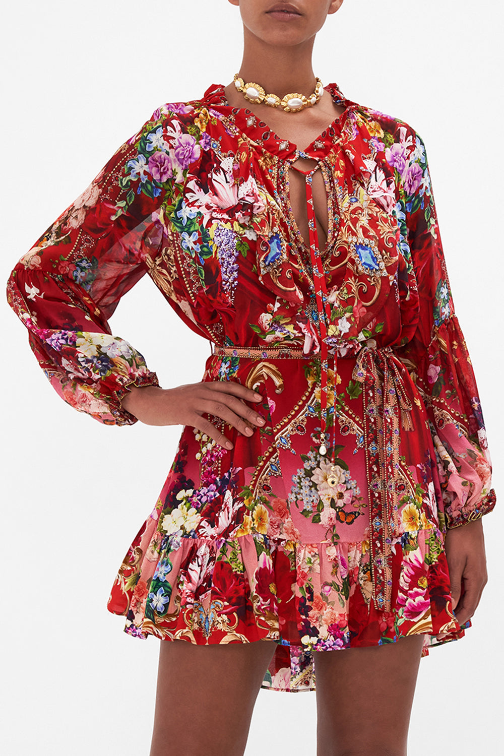 MINI RUFFLE TRAPEZE DRESS RITES OF ROSES