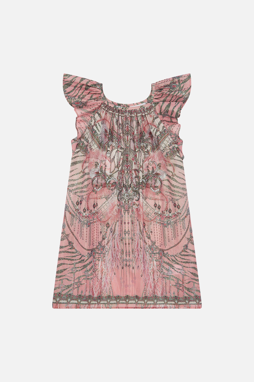 Kids Frill Sleeve Tent Dress  4-10 Starship Sistas print by CAMILLA