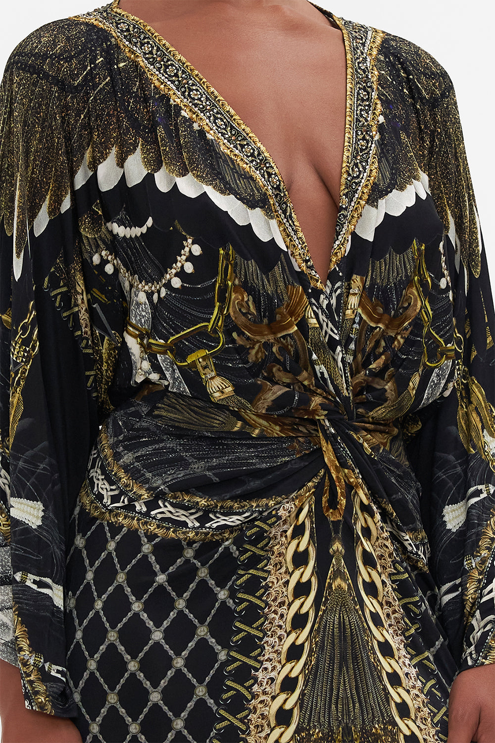 LONG SPLIT FRONT TWIST DRESS RAVIN RAVEN