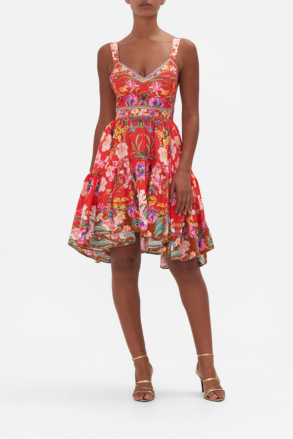 SHORT DRESS WITH FITTED BODICE RUFFLE SOME FEATHERS