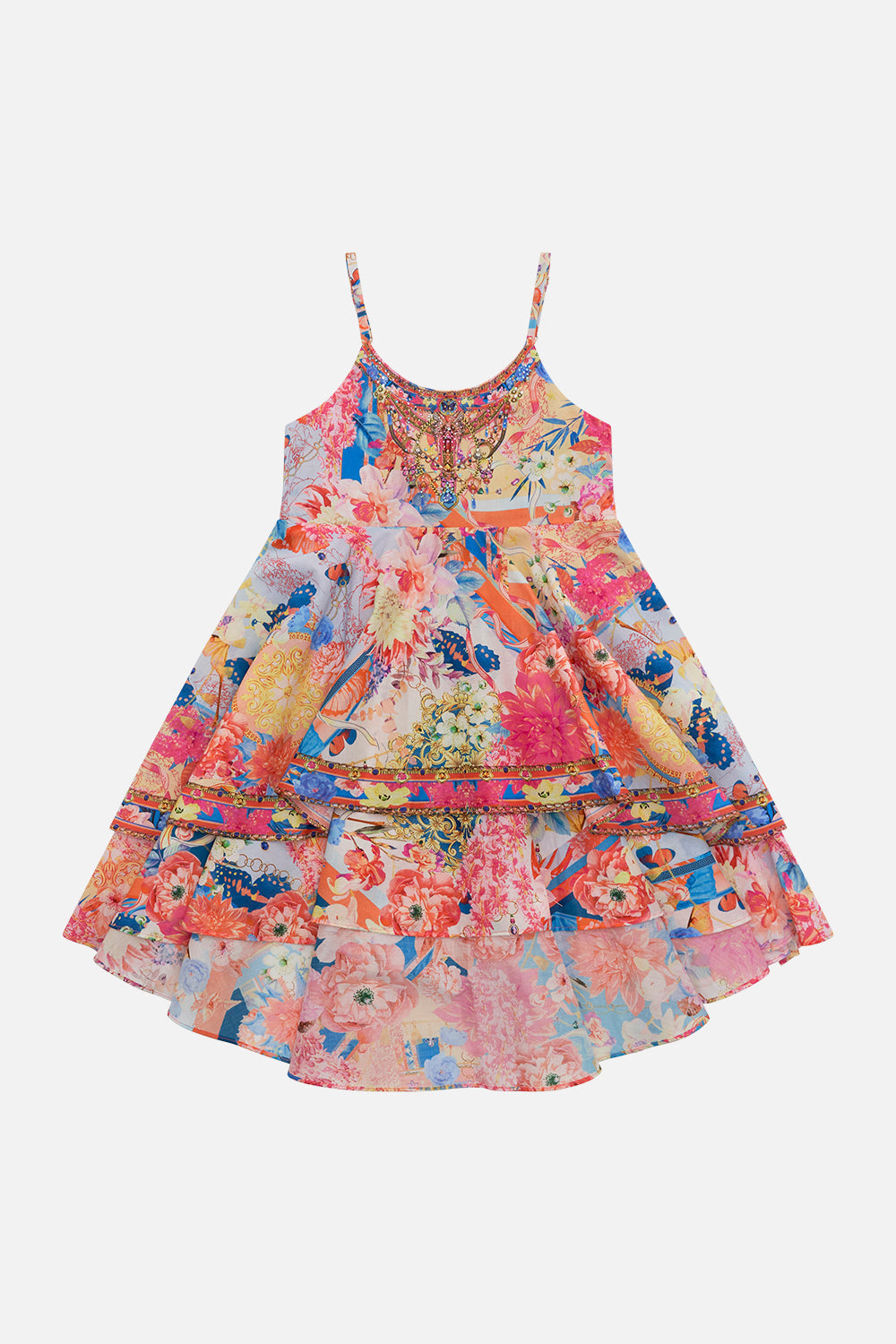 Kids Round Neck Tiered Dress 12-14 Meet Me In The Garden print by CAMILLA
