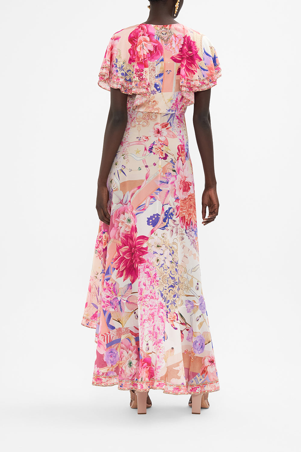 FRILL SLEEVE LONG DRESS ROSE BED RENDEZVOUS