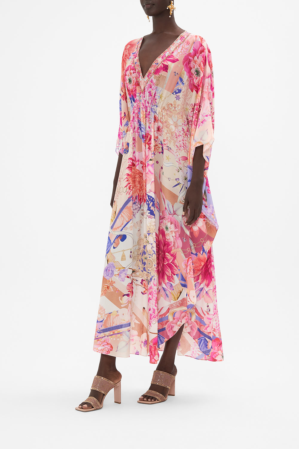 GATHERED WAIST KAFTAN ROSE BED RENDEZVOUS