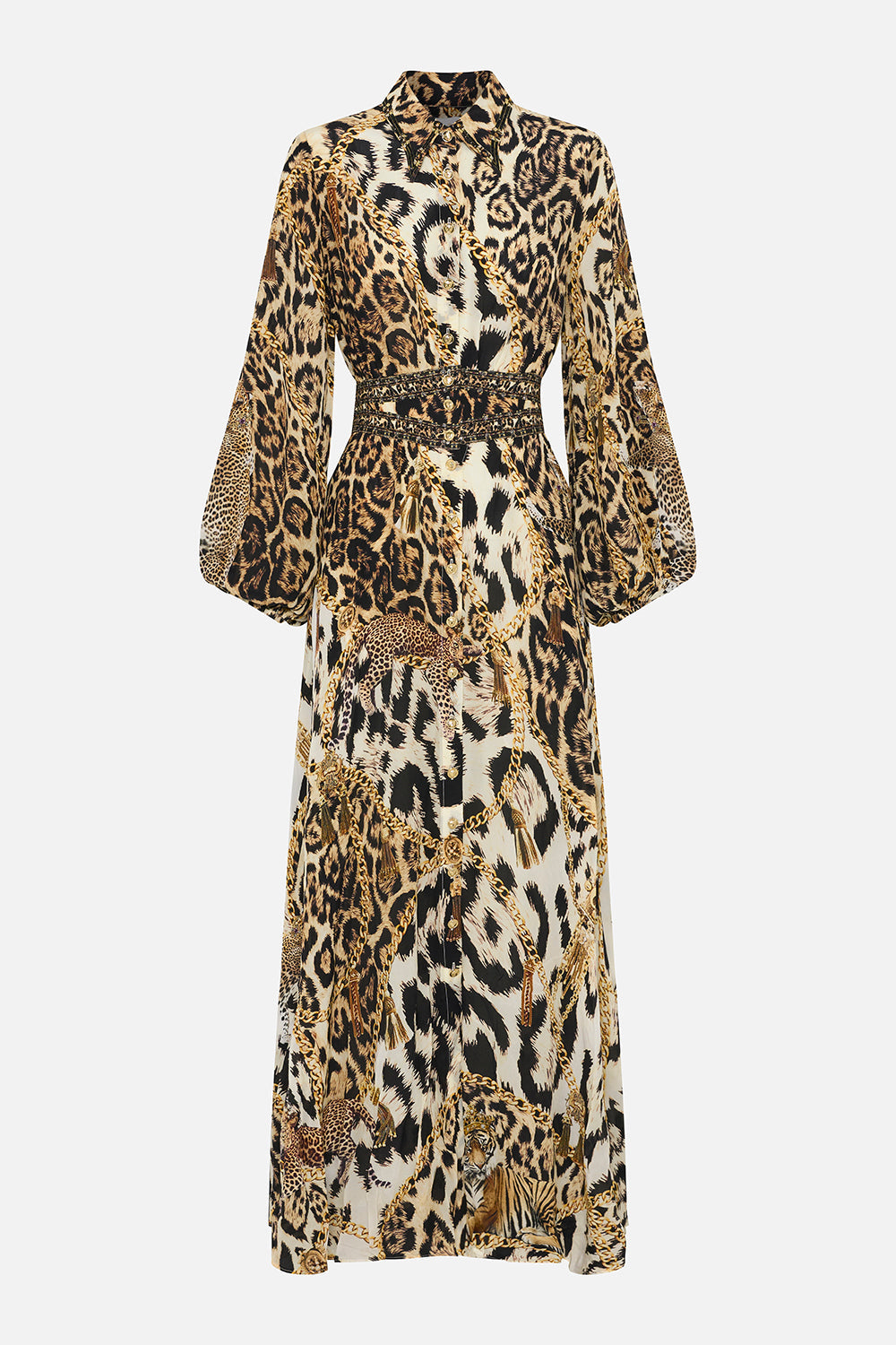 WAISTBAND LONG DRESS WITH COLLAR ROLE CALL