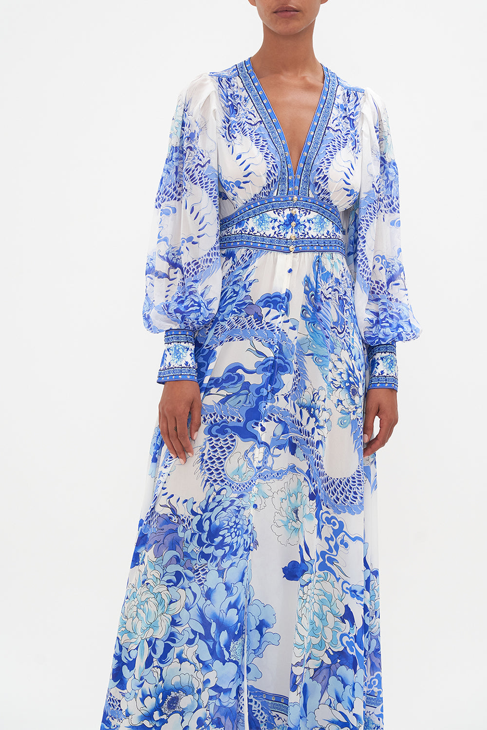 BUTTON DRESS WITH SHAPED WAISTBAND AND GATHERED SLEEVES HEART OF A DRAGON