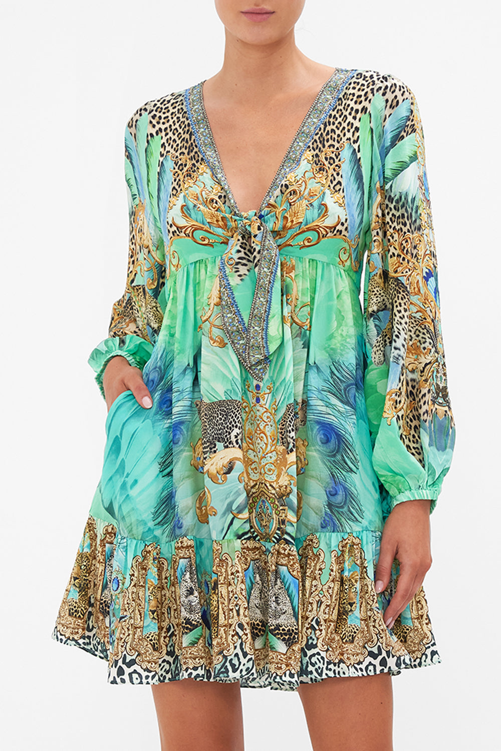 SHORT TIE FRONT BLOUSON DRESS LAY OF THE LAND