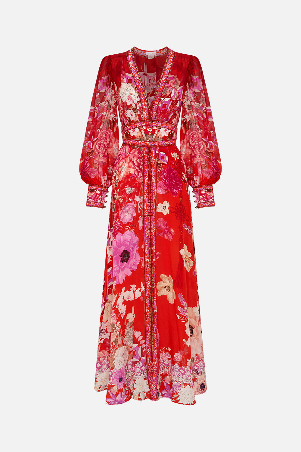 SHAPED WAISTBAND DRESS WITH GATHERED SLEEVES SECRET GARDEN