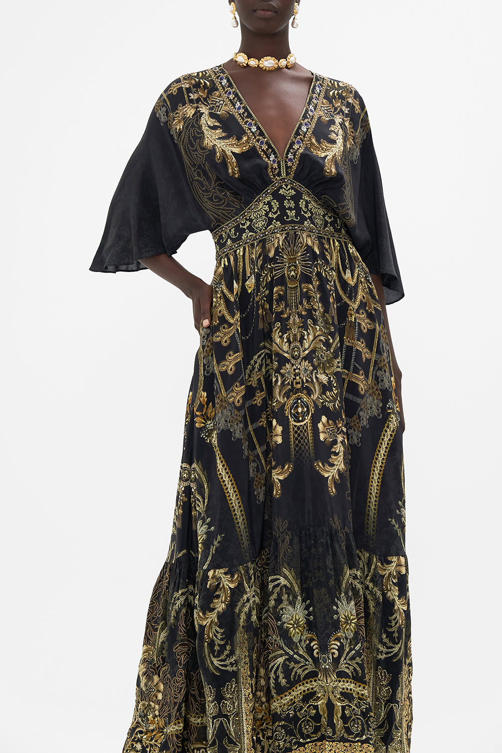 WAISTED DRESS WITH HEM RUFFLE THE NIGHT IS NOIR