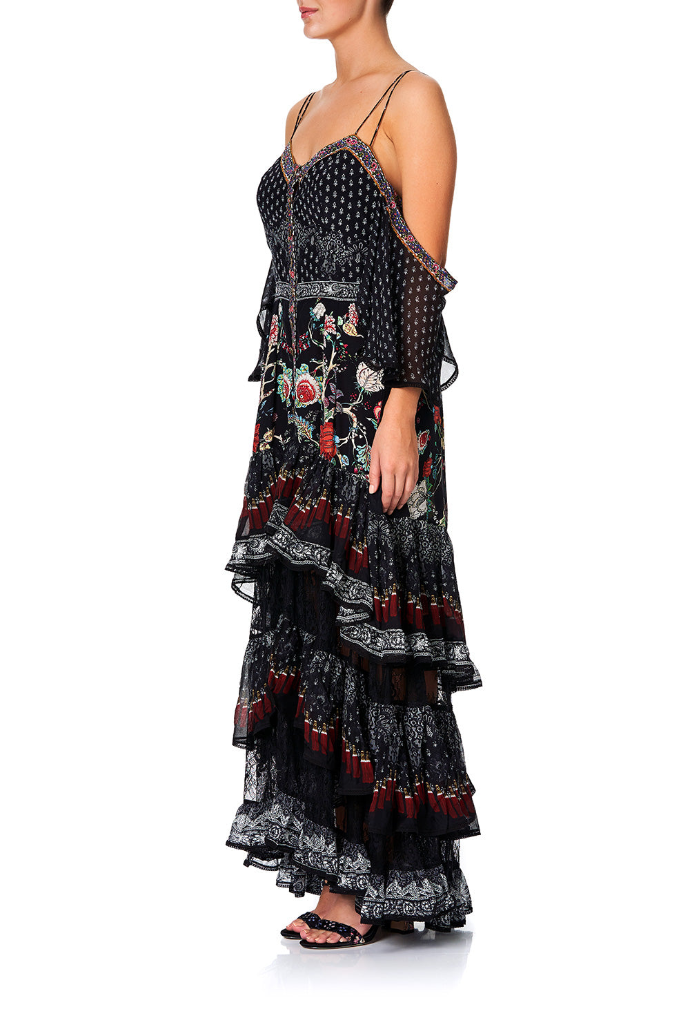 BUTTON-UP HIGH LOW DRESS WITH RUFFLE DETAIL HAUTE PROVINCIAL