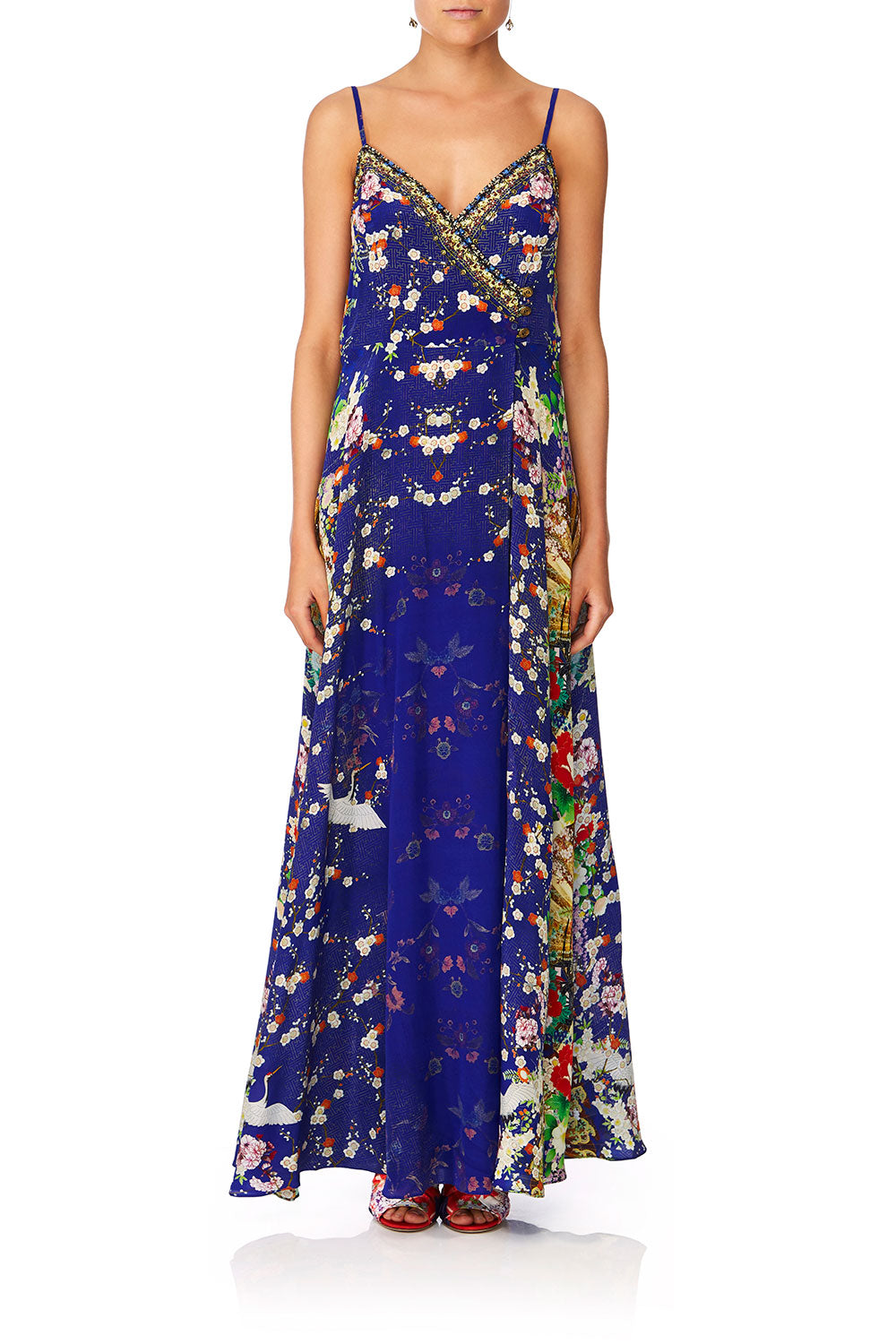 CAMILLA MAIKOS MIDNIGHT CROSS OVERLAY HALTER DRESS