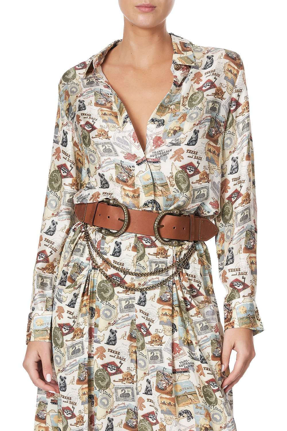 DOUBLE CROC LEATHER BELT TAN