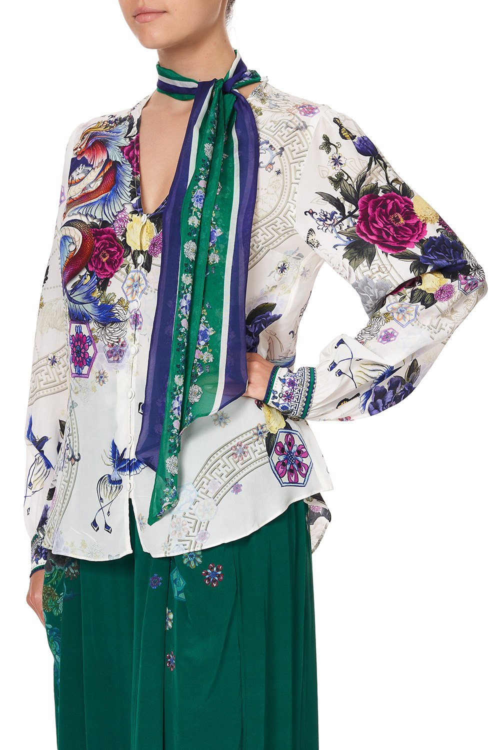 BUTTON DOWN BLOUSE WITH NECK TIE GENTLE MOON